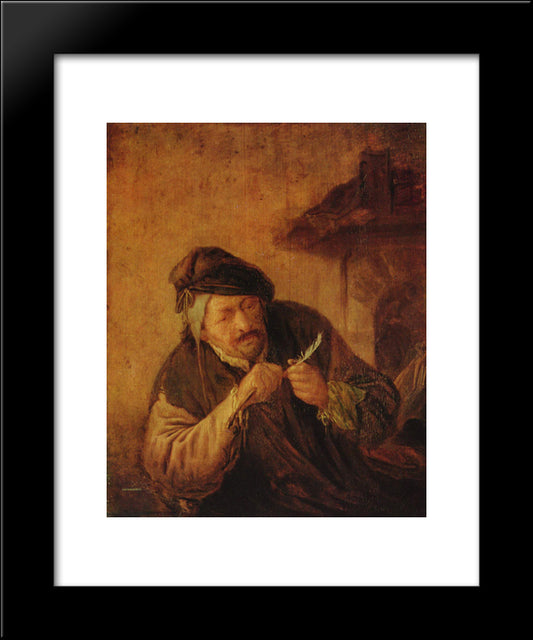 Cutting The Feather 20x24 Black Modern Wood Framed Art Print Poster by Ostade, Adriaen van