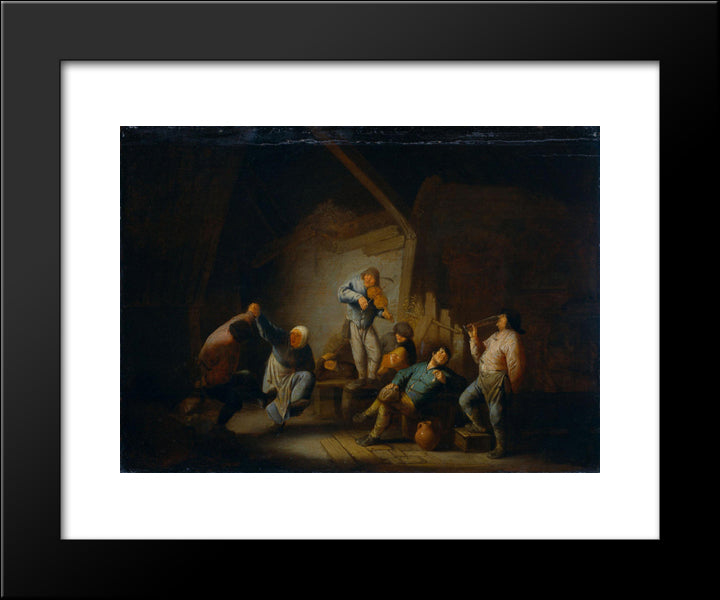 Dancing Couple And Merry Company In An Interior 20x24 Black Modern Wood Framed Art Print Poster by Ostade, Adriaen van