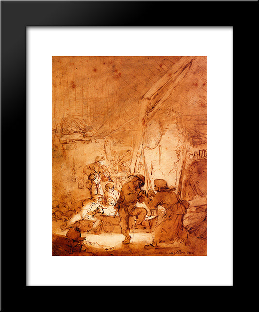 Dancing Farmers 20x24 Black Modern Wood Framed Art Print Poster by Ostade, Adriaen van