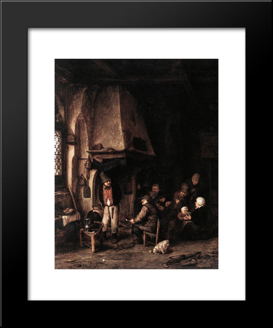 Interior Of A Farmhouse With Skaters 20x24 Black Modern Wood Framed Art Print Poster by Ostade, Adriaen van