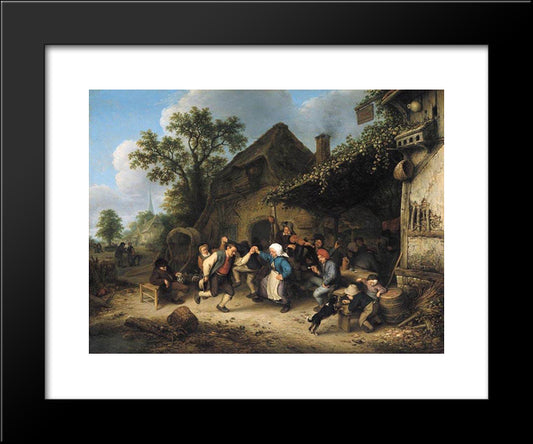 Peasants Carousing And Dancing Outside An Inn 20x24 Black Modern Wood Framed Art Print Poster by Ostade, Adriaen van