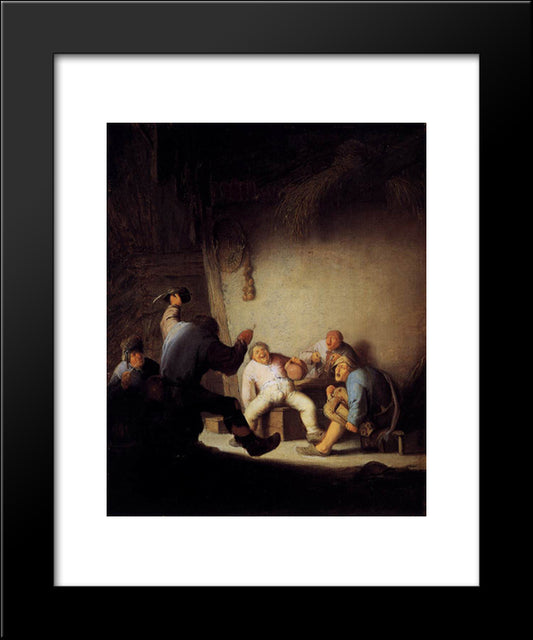 Peasants Drinking And Making Music In A Barn 20x24 Black Modern Wood Framed Art Print Poster by Ostade, Adriaen van