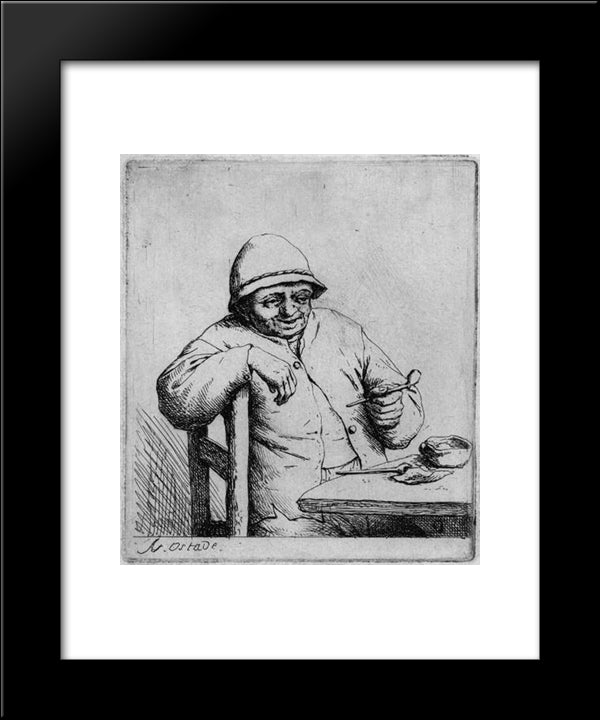 Smiling Smoker 20x24 Black Modern Wood Framed Art Print Poster by Ostade, Adriaen van