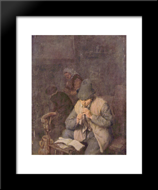 The Flute Player 20x24 Black Modern Wood Framed Art Print Poster by Ostade, Adriaen van