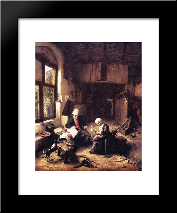 The Interior Of A Peasant'S Cottage 20x24 Black Modern Wood Framed Art Print Poster by Ostade, Adriaen van