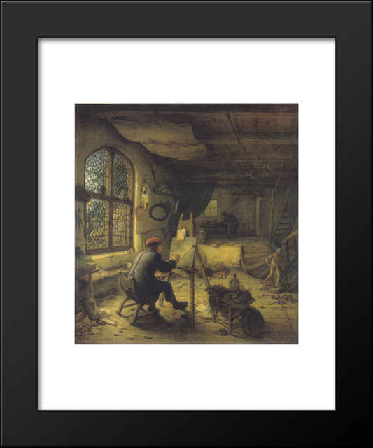 The Painter In His Workshop 20x24 Black Modern Wood Framed Art Print Poster by Ostade, Adriaen van