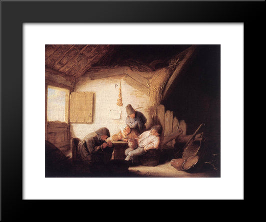 Village Tavern With Four Figures 20x24 Black Modern Wood Framed Art Print Poster by Ostade, Adriaen van