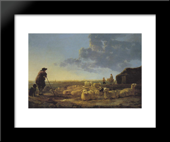 Flock Of Sheep At Pasture 20x24 Black Modern Wood Framed Art Print Poster by Cuyp, Aelbert