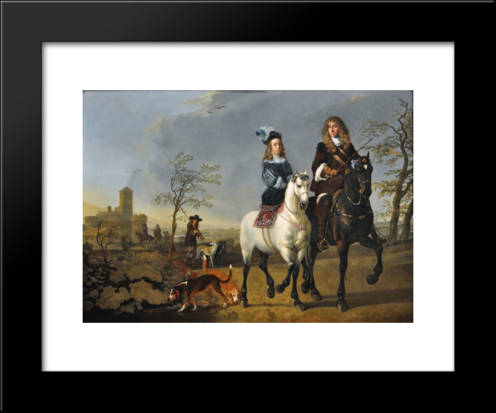 Lady And Gentleman On Horseback 20x24 Black Modern Wood Framed Art Print Poster by Cuyp, Aelbert