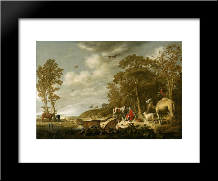 Orpheus With Animals In A Landscape 20x24 Black Modern Wood Framed Art Print Poster by Cuyp, Aelbert