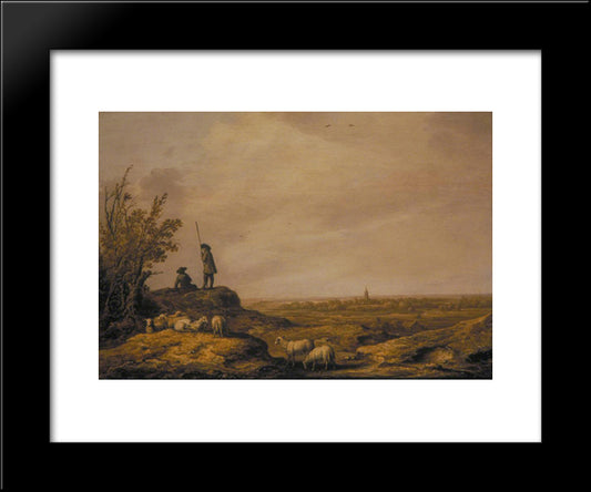 Panoramic Landscape With Shepherds, Sheep And A Town In The Distance 20x24 Black Modern Wood Framed Art Print Poster by Cuyp, Aelbert