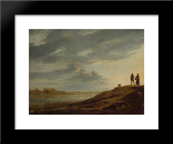 Sunset Over The River 20x24 Black Modern Wood Framed Art Print Poster by Cuyp, Aelbert