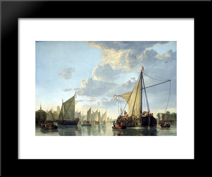 The Maas At Dordrecht 20x24 Black Modern Wood Framed Art Print Poster by Cuyp, Aelbert