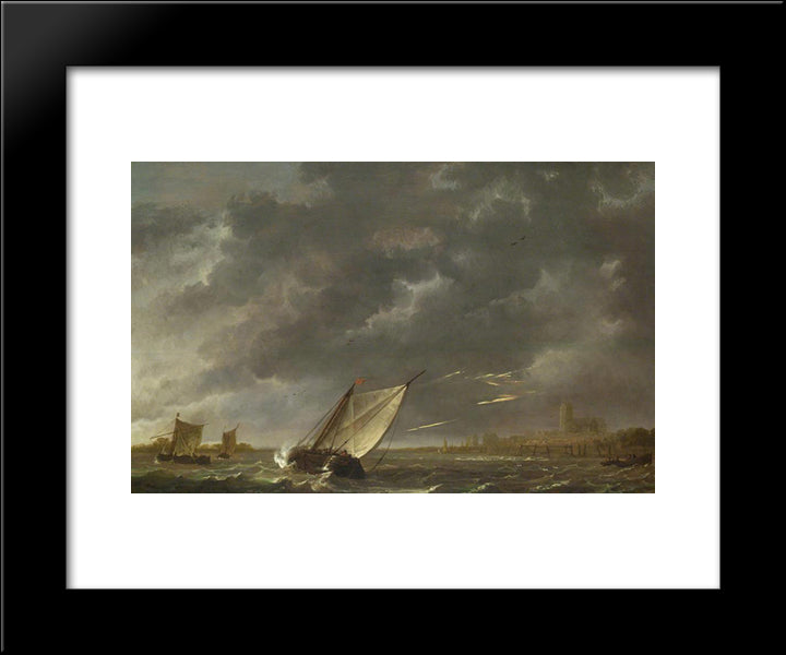 The Maas At Dordrecht In A Storm 20x24 Black Modern Wood Framed Art Print Poster by Cuyp, Aelbert