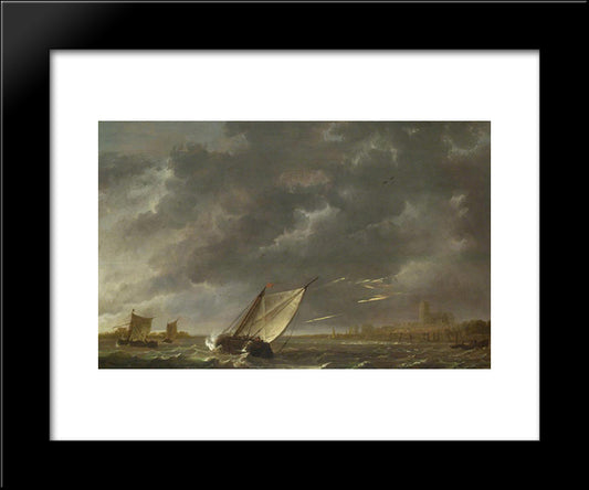 The Maas At Dordrecht In A Storm 20x24 Black Modern Wood Framed Art Print Poster by Cuyp, Aelbert