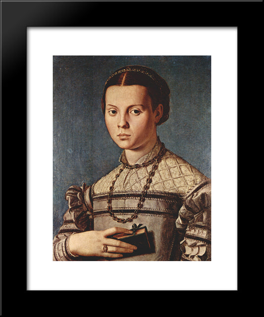 Portrait Of A Girl With Book 20x24 Black Modern Wood Framed Art Print Poster by Bronzino, Agnolo