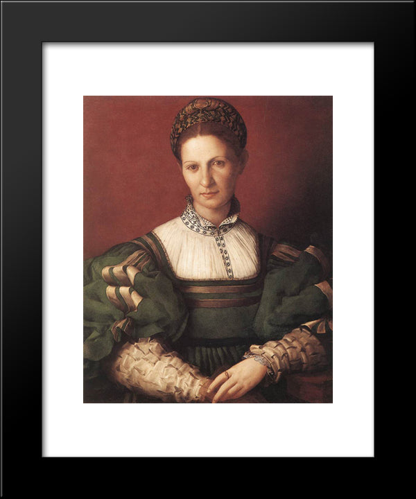 Portrait Of A Lady In Green 20x24 Black Modern Wood Framed Art Print Poster by Bronzino, Agnolo