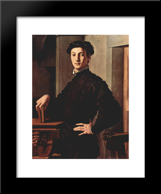 Portrait Of A Young Man With Book 20x24 Black Modern Wood Framed Art Print Poster by Bronzino, Agnolo