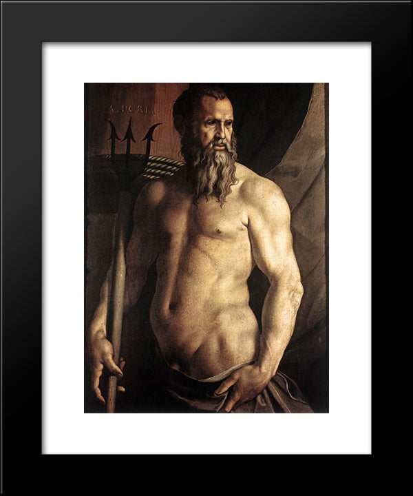 Portrait Of Andrea Doria As Neptune 20x24 Black Modern Wood Framed Art Print Poster by Bronzino, Agnolo