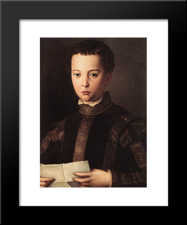 Portrait Of Francesco I De' Medici 20x24 Black Modern Wood Framed Art Print Poster by Bronzino, Agnolo