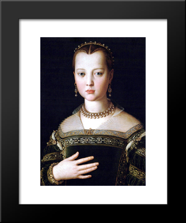 Portrait Of Maria De' Medici 20x24 Black Modern Wood Framed Art Print Poster by Bronzino, Agnolo