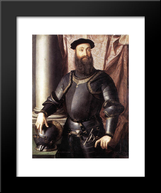 Portrait Of Stefano Iv Colonna 20x24 Black Modern Wood Framed Art Print Poster by Bronzino, Agnolo