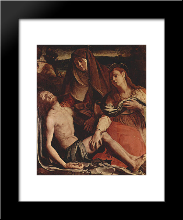 The Dead Christ With The Virgin And St. Mary Magdalene 20x24 Black Modern Wood Framed Art Print Poster by Bronzino, Agnolo