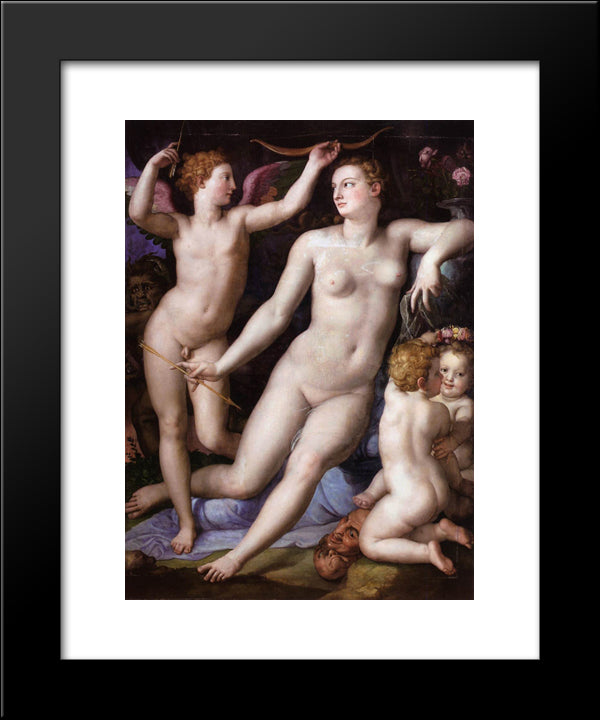 Venus, Cupid And Envy 20x24 Black Modern Wood Framed Art Print Poster by Bronzino, Agnolo