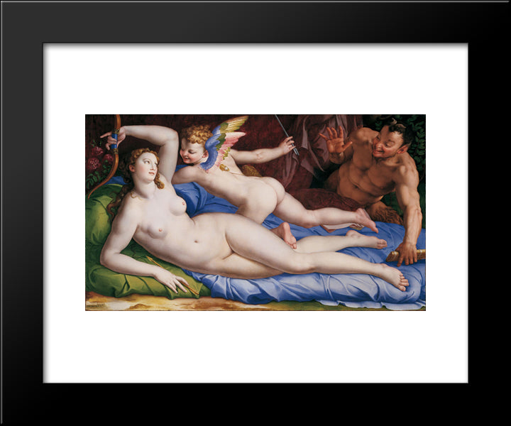 Venus, Cupido And Satyr 20x24 Black Modern Wood Framed Art Print Poster by Bronzino, Agnolo