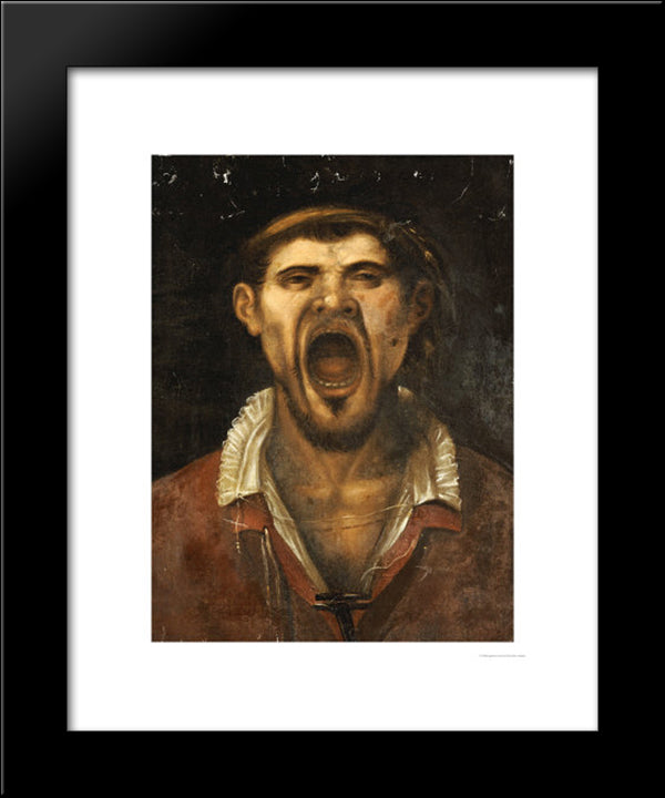 A Peasant Man, Head And Shoulders, Shouting 20x24 Black Modern Wood Framed Art Print Poster by Carracci, Agostino