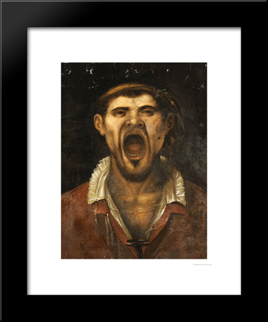 A Peasant Man, Head And Shoulders, Shouting 20x24 Black Modern Wood Framed Art Print Poster by Carracci, Agostino