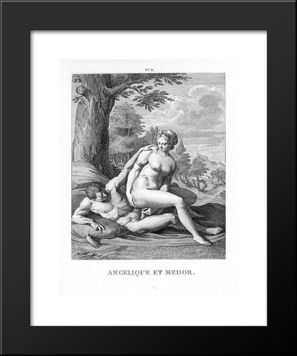 Angelica And Medor 20x24 Black Modern Wood Framed Art Print Poster by Carracci, Agostino