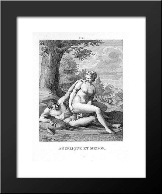 Angelica And Medor 20x24 Black Modern Wood Framed Art Print Poster by Carracci, Agostino