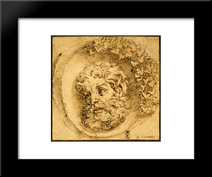 Head Of A Faun In A Concave 20x24 Black Modern Wood Framed Art Print Poster by Carracci, Agostino