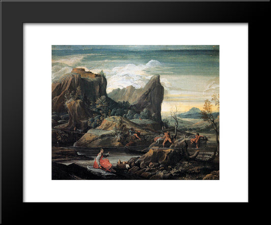 Landscape With Bathers 20x24 Black Modern Wood Framed Art Print Poster by Carracci, Agostino