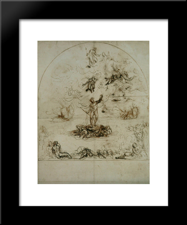 Neptune Dispersing The Clouds And Calming The Tides 20x24 Black Modern Wood Framed Art Print Poster by Carracci, Agostino