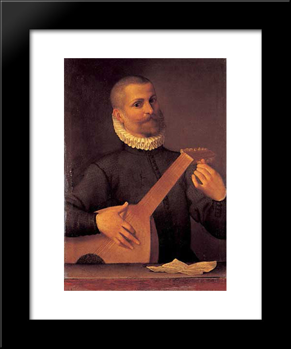 Portrait Of A Lutenist (Portrait Of The Musician Orazio Bassani) 20x24 Black Modern Wood Framed Art Print Poster by Carracci, Agostino