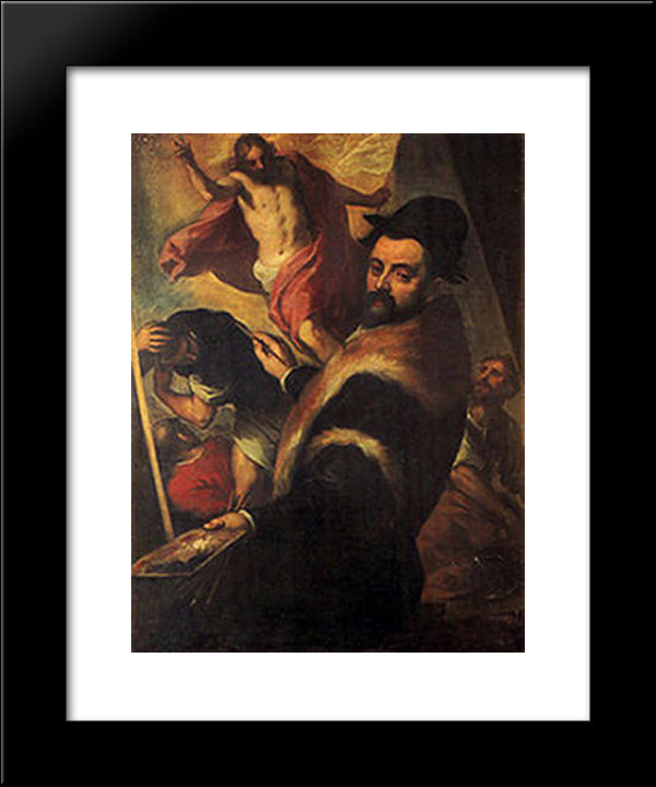 Self-Portrait Of Agostino Carracci 20x24 Black Modern Wood Framed Art Print Poster by Carracci, Agostino