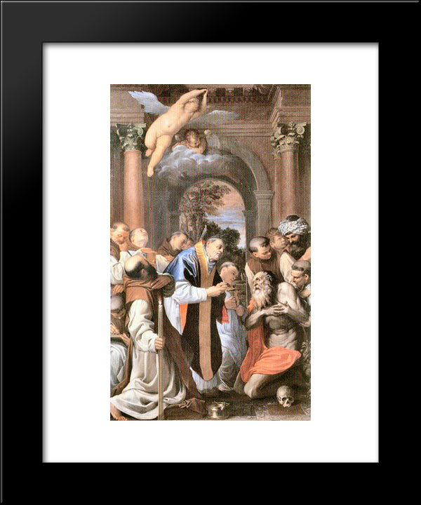 The Last Communion Of St. Jerome 20x24 Black Modern Wood Framed Art Print Poster by Carracci, Agostino