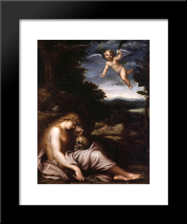 The Penitent Magdalen 20x24 Black Modern Wood Framed Art Print Poster by Carracci, Agostino