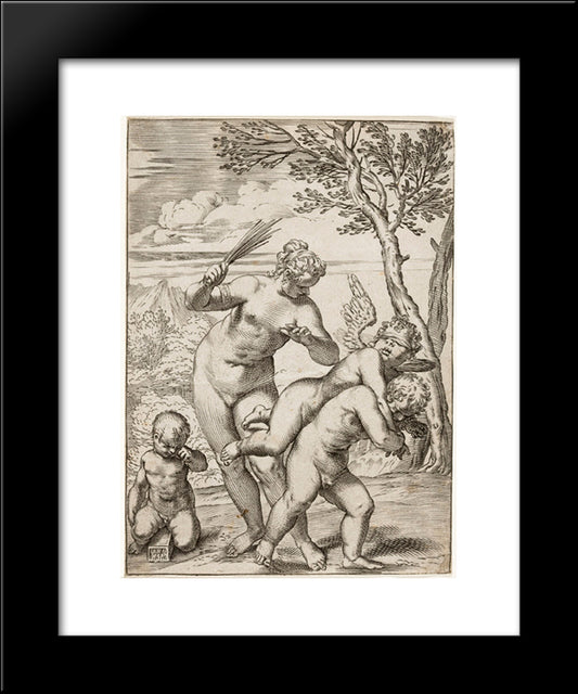 Venus Punishing Profane Love 20x24 Black Modern Wood Framed Art Print Poster by Carracci, Agostino