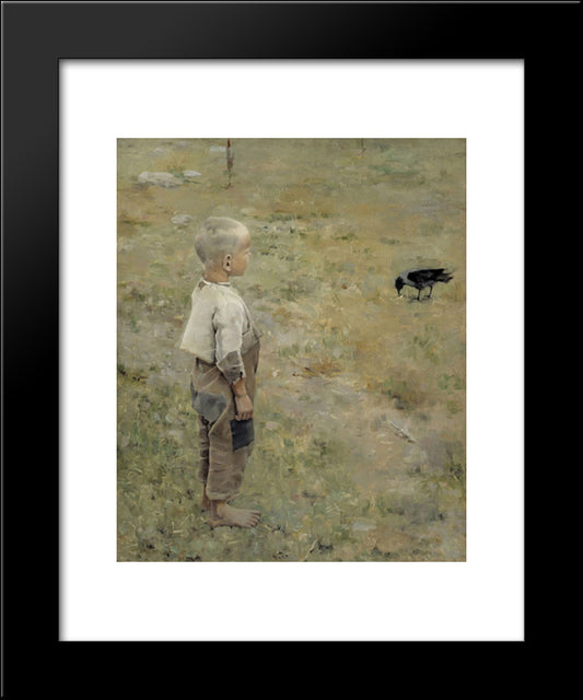 Boy With A Crow 20x24 Black Modern Wood Framed Art Print Poster by Gallen Kallela, Akseli