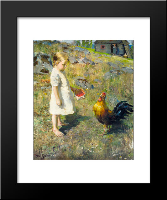 The Girl And The Rooster 20x24 Black Modern Wood Framed Art Print Poster by Gallen Kallela, Akseli