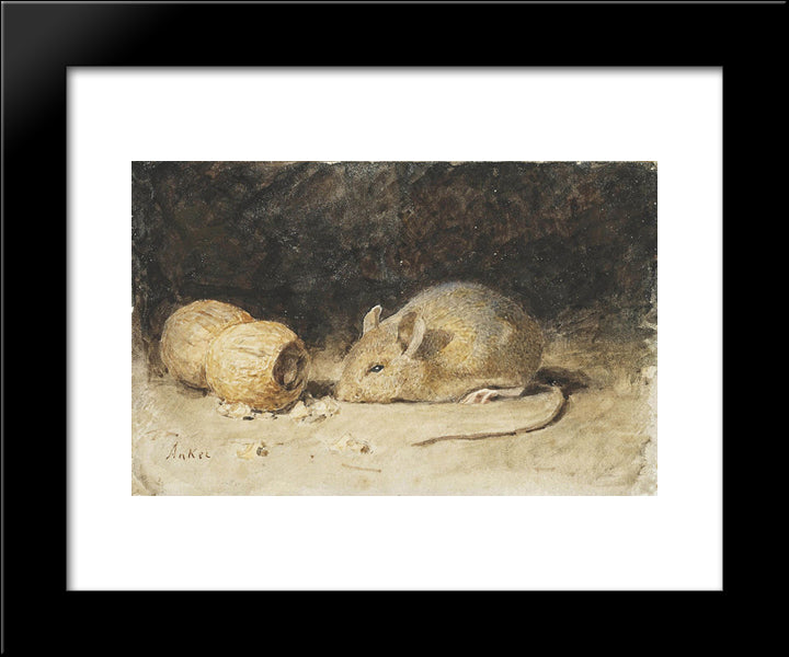 A Mouse With A Peanut 20x24 Black Modern Wood Framed Art Print Poster by Anker, Albert