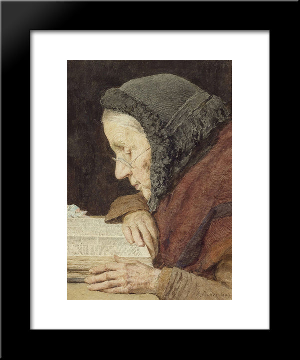 Altere Frau In Der Bibel Lesend 20x24 Black Modern Wood Framed Art Print Poster by Anker, Albert