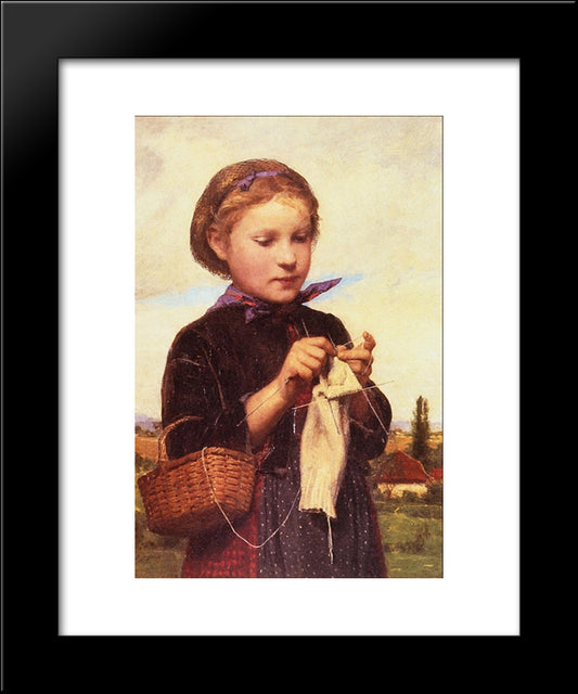 Girl Knitting 20x24 Black Modern Wood Framed Art Print Poster by Anker, Albert