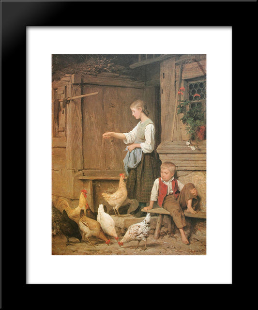 Jeune Fille Nourrissant Les Poules 20x24 Black Modern Wood Framed Art Print Poster by Anker, Albert