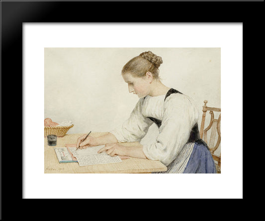 Junge Frau Einen Brief Schreibend 20x24 Black Modern Wood Framed Art Print Poster by Anker, Albert