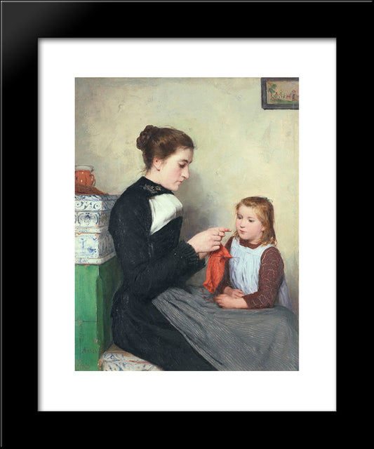 Knitting Bernese Woman With Child 20x24 Black Modern Wood Framed Art Print Poster by Anker, Albert