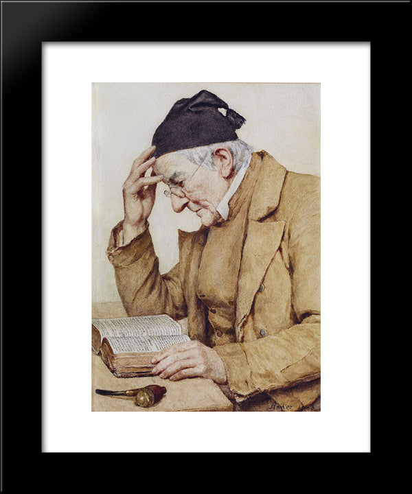 Lesender Mann 20x24 Black Modern Wood Framed Art Print Poster by Anker, Albert